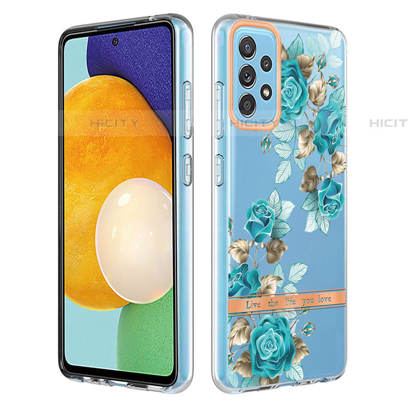 Handyhülle Silikon Hülle Gummi Schutzhülle Flexible Modisch Muster Y06B für Samsung Galaxy A52 4G Cyan