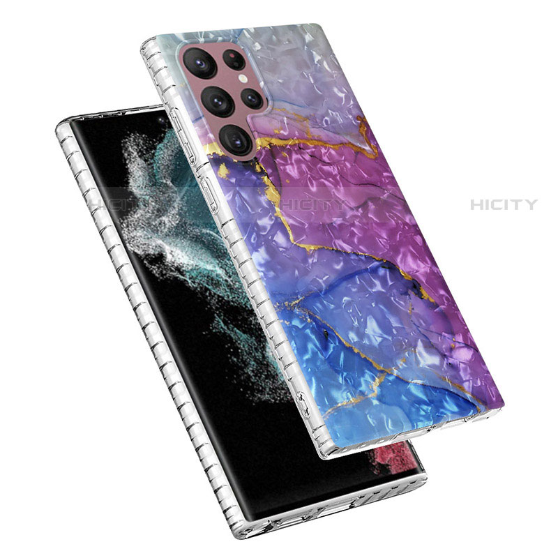 Handyhülle Silikon Hülle Gummi Schutzhülle Flexible Modisch Muster Y07B für Samsung Galaxy S22 Ultra 5G Violett