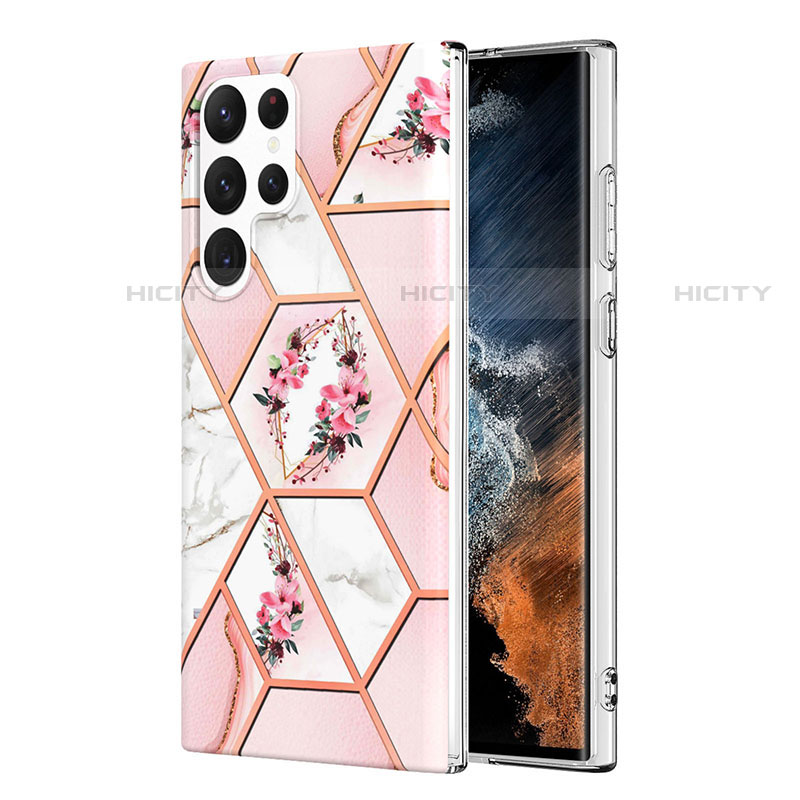 Handyhülle Silikon Hülle Gummi Schutzhülle Flexible Modisch Muster Y09B für Samsung Galaxy S21 Ultra 5G Rosa