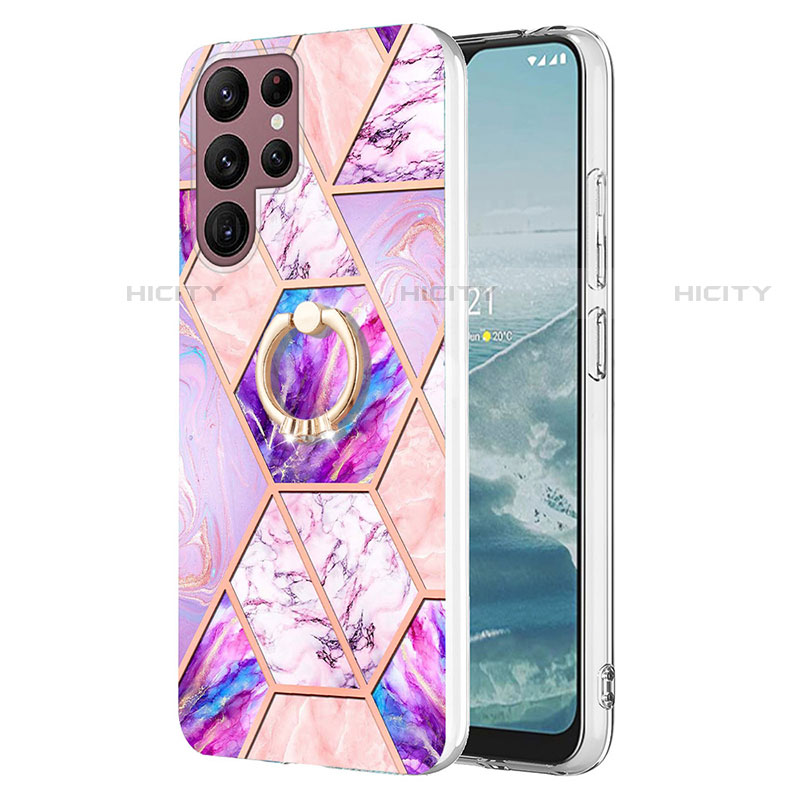 Handyhülle Silikon Hülle Gummi Schutzhülle Flexible Modisch Muster Y13B für Samsung Galaxy S21 Ultra 5G Helles Lila