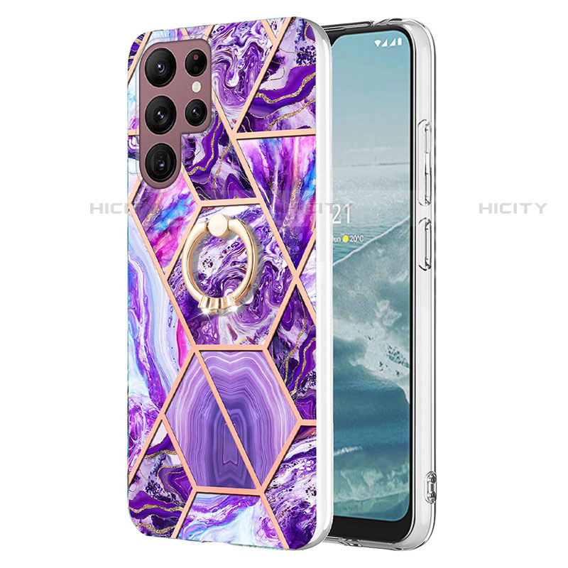 Handyhülle Silikon Hülle Gummi Schutzhülle Flexible Modisch Muster Y13B für Samsung Galaxy S22 Ultra 5G Violett