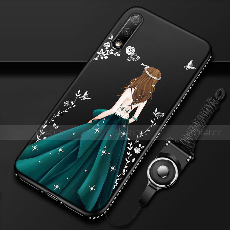 Handyhülle Silikon Hülle Gummi Schutzhülle Flexible Motiv Kleid Mädchen für Huawei Enjoy 10 Grün