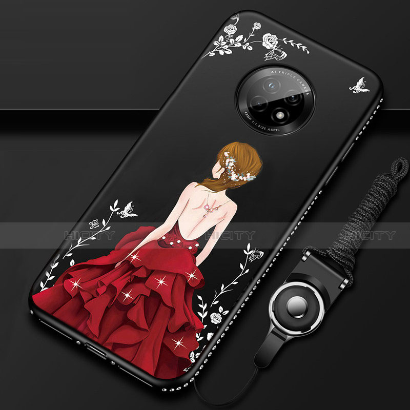 Handyhülle Silikon Hülle Gummi Schutzhülle Flexible Motiv Kleid Mädchen für Huawei Enjoy 20 Plus 5G Rot und Schwarz