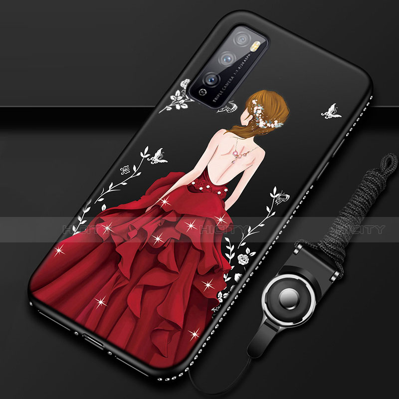 Handyhülle Silikon Hülle Gummi Schutzhülle Flexible Motiv Kleid Mädchen für Huawei Enjoy 20 Pro 5G Rot und Schwarz