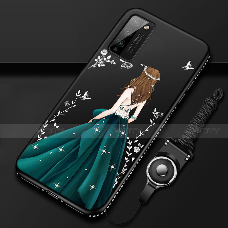 Handyhülle Silikon Hülle Gummi Schutzhülle Flexible Motiv Kleid Mädchen für Huawei Honor 30 Lite 5G Schwarz