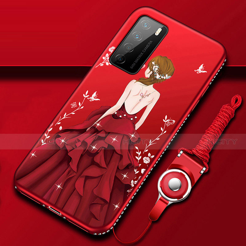 Handyhülle Silikon Hülle Gummi Schutzhülle Flexible Motiv Kleid Mädchen für Huawei Honor Play4 5G Rot