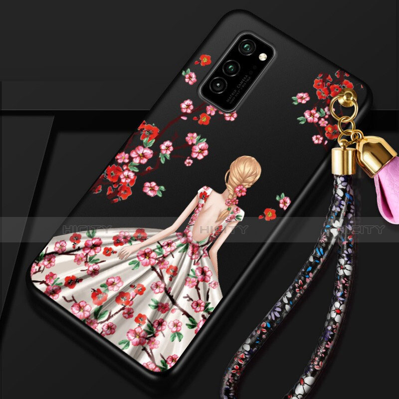 Handyhülle Silikon Hülle Gummi Schutzhülle Flexible Motiv Kleid Mädchen für Huawei Honor V30 5G Braun Plus