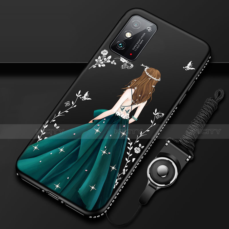 Handyhülle Silikon Hülle Gummi Schutzhülle Flexible Motiv Kleid Mädchen für Huawei Honor X10 Max 5G Schwarz Plus