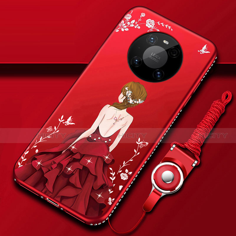 Handyhülle Silikon Hülle Gummi Schutzhülle Flexible Motiv Kleid Mädchen für Huawei Mate 40 Pro Rot