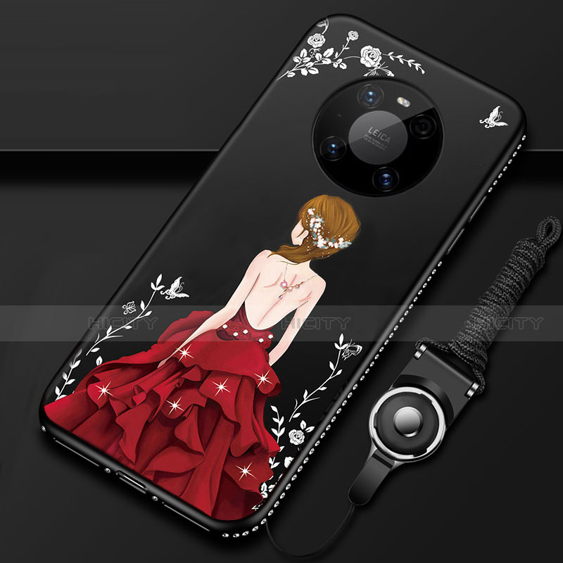 Handyhülle Silikon Hülle Gummi Schutzhülle Flexible Motiv Kleid Mädchen für Huawei Mate 40 Pro Rot und Schwarz