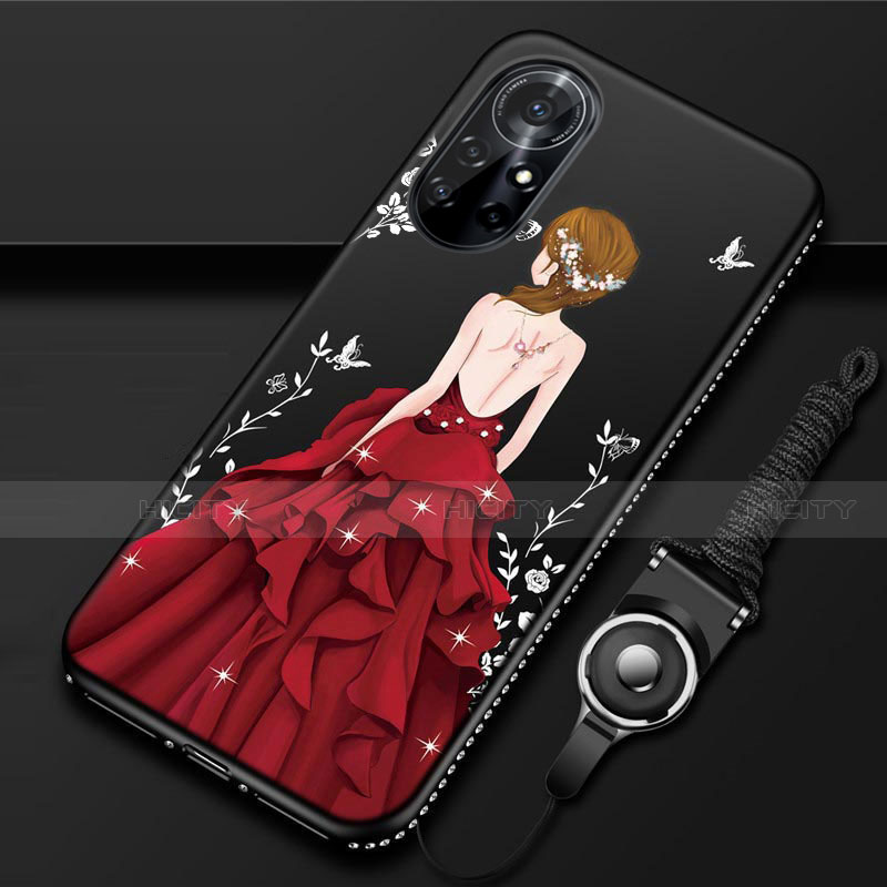 Handyhülle Silikon Hülle Gummi Schutzhülle Flexible Motiv Kleid Mädchen für Huawei Nova 8 Pro 5G Rot und Schwarz