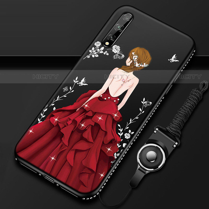 Handyhülle Silikon Hülle Gummi Schutzhülle Flexible Motiv Kleid Mädchen für Huawei P smart S Rot und Schwarz Plus