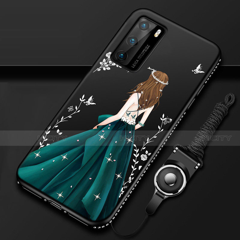 Handyhülle Silikon Hülle Gummi Schutzhülle Flexible Motiv Kleid Mädchen für Huawei P40 Grün