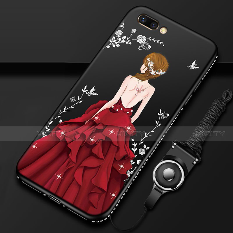 Handyhülle Silikon Hülle Gummi Schutzhülle Flexible Motiv Kleid Mädchen für Oppo A12e Rot und Schwarz Plus