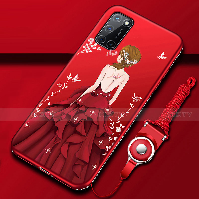 Handyhülle Silikon Hülle Gummi Schutzhülle Flexible Motiv Kleid Mädchen für Oppo A52 Rot