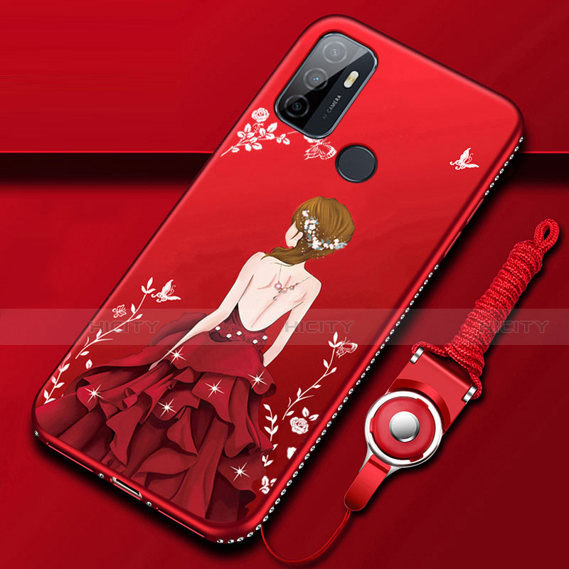 Handyhülle Silikon Hülle Gummi Schutzhülle Flexible Motiv Kleid Mädchen für Oppo A53 Rot