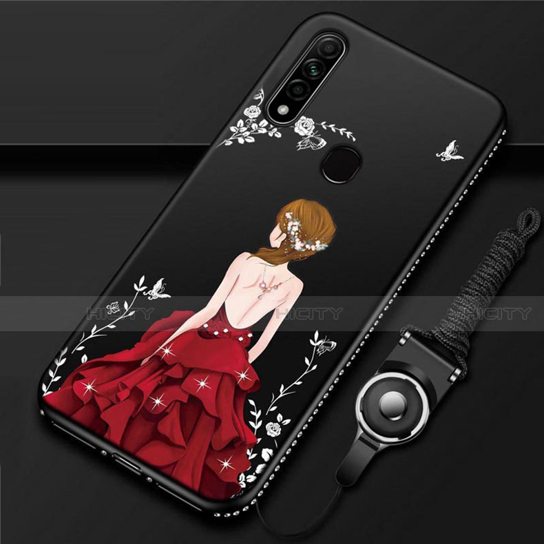 Handyhülle Silikon Hülle Gummi Schutzhülle Flexible Motiv Kleid Mädchen für Oppo A8 Rot und Schwarz Plus