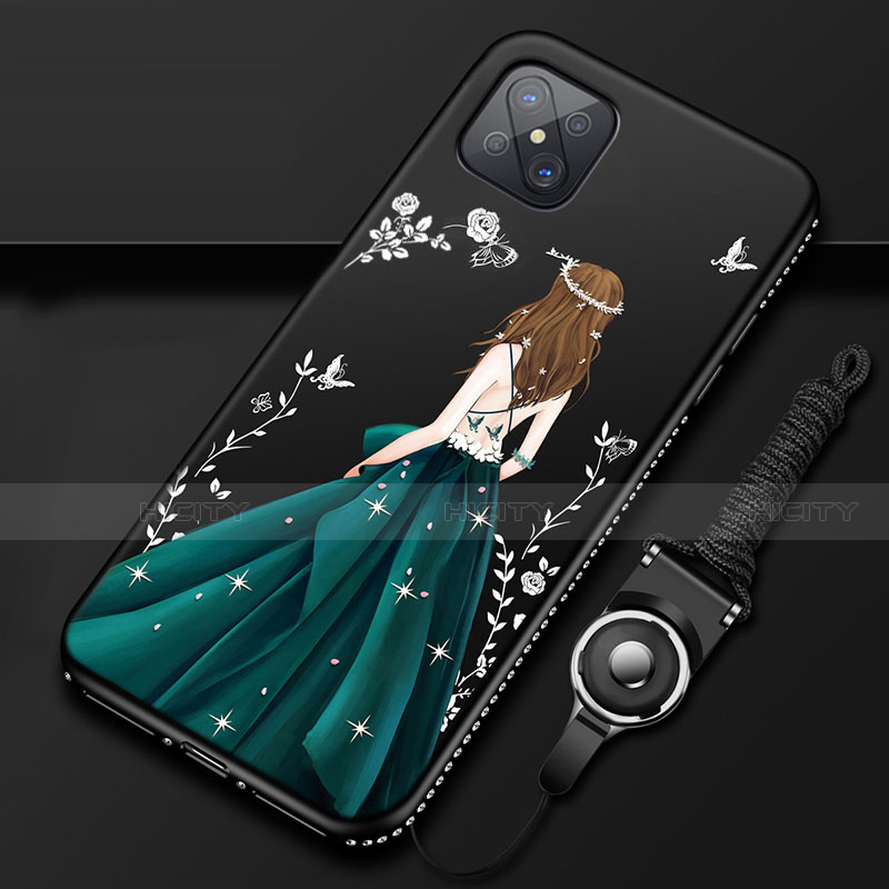 Handyhülle Silikon Hülle Gummi Schutzhülle Flexible Motiv Kleid Mädchen für Oppo A92s 5G Grün