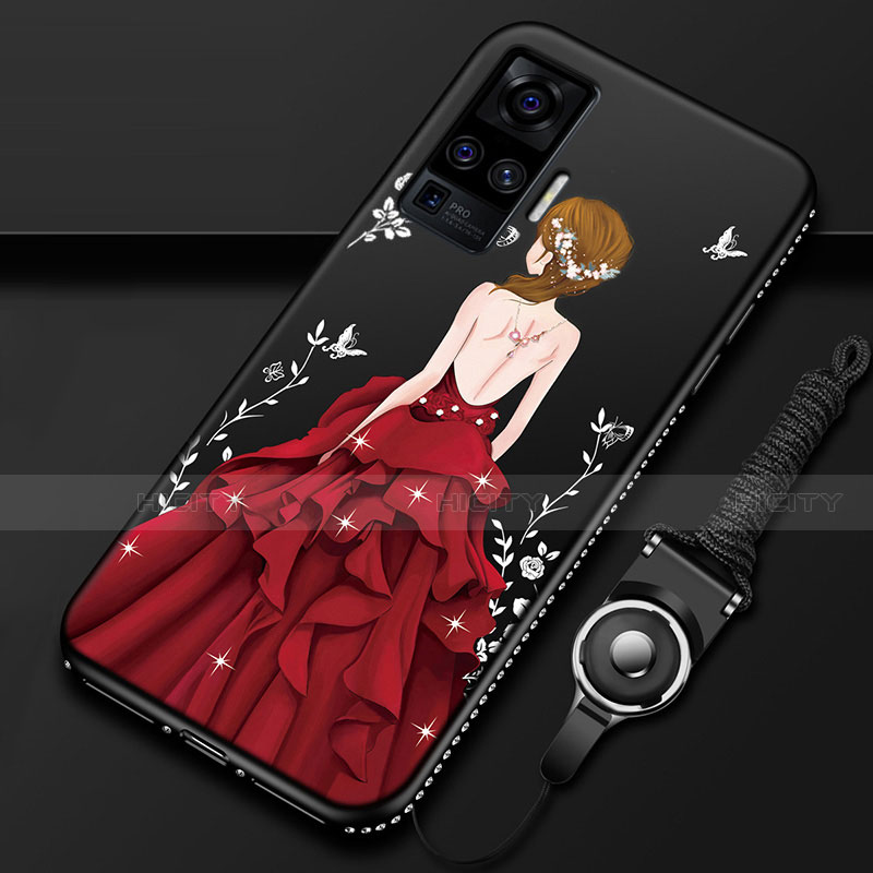 Handyhülle Silikon Hülle Gummi Schutzhülle Flexible Motiv Kleid Mädchen für Vivo X50 Pro 5G groß