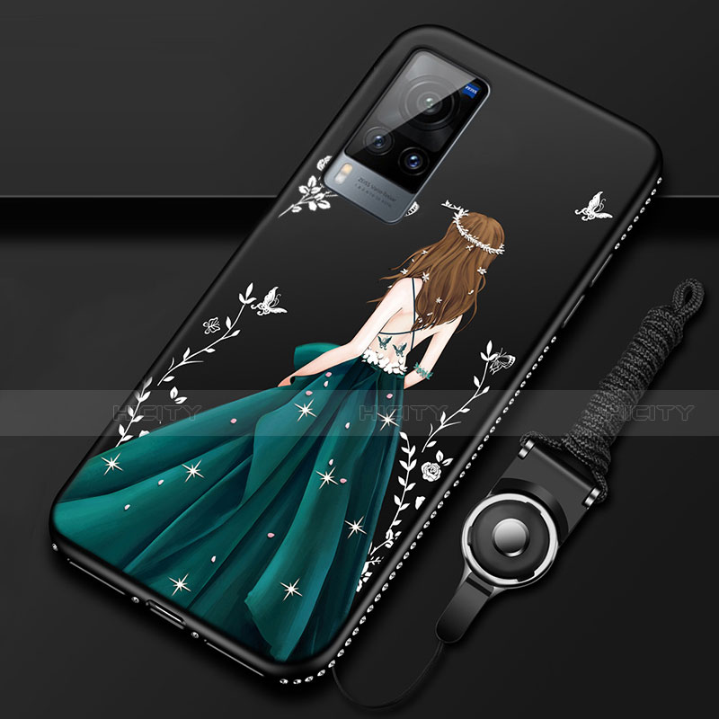 Handyhülle Silikon Hülle Gummi Schutzhülle Flexible Motiv Kleid Mädchen für Vivo X60 5G Schwarz