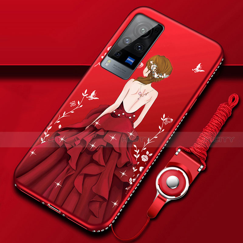 Handyhülle Silikon Hülle Gummi Schutzhülle Flexible Motiv Kleid Mädchen für Vivo X60 Pro 5G Rot