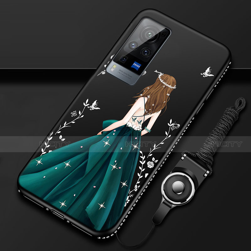 Handyhülle Silikon Hülle Gummi Schutzhülle Flexible Motiv Kleid Mädchen für Vivo X60 Pro 5G Schwarz