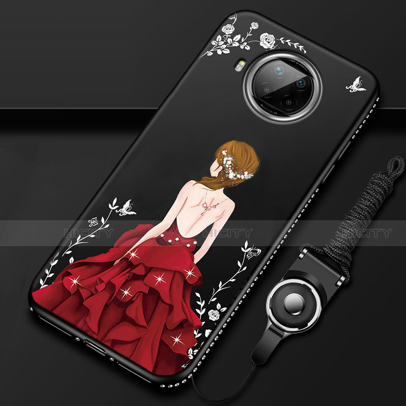 Handyhülle Silikon Hülle Gummi Schutzhülle Flexible Motiv Kleid Mädchen für Xiaomi Mi 10i 5G Rot und Schwarz Plus