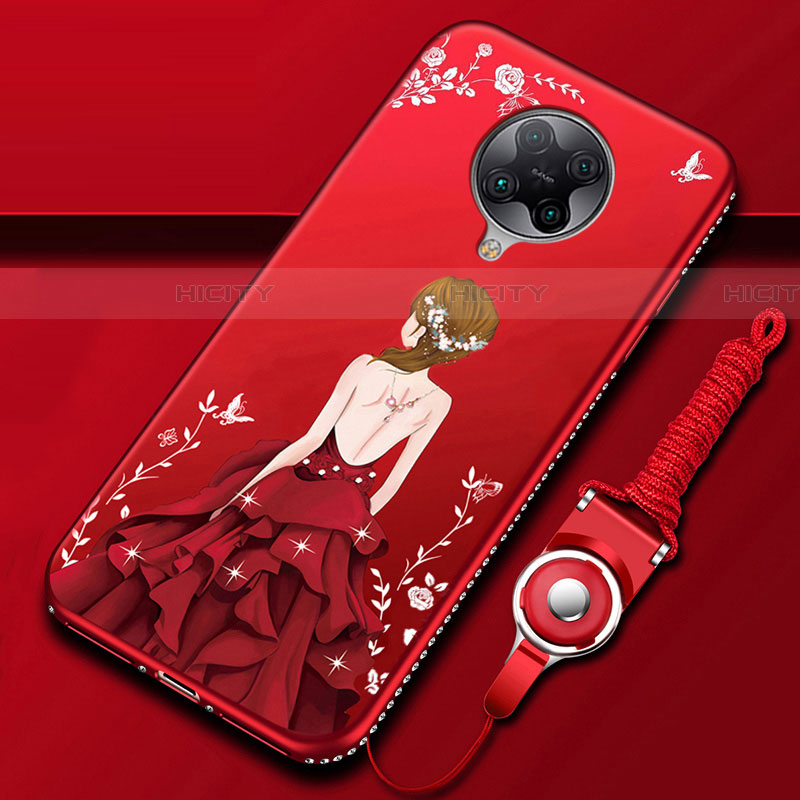 Handyhülle Silikon Hülle Gummi Schutzhülle Flexible Motiv Kleid Mädchen für Xiaomi Poco F2 Pro Rot Plus