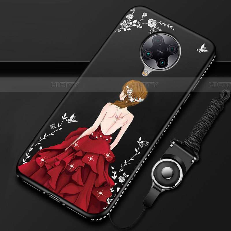 Handyhülle Silikon Hülle Gummi Schutzhülle Flexible Motiv Kleid Mädchen für Xiaomi Poco F2 Pro Rot und Schwarz