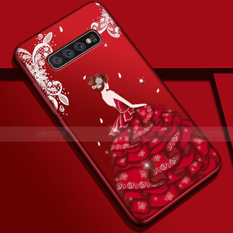 Handyhülle Silikon Hülle Gummi Schutzhülle Flexible Motiv Kleid Mädchen K01 für Samsung Galaxy S10