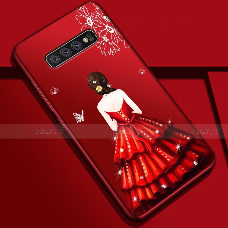 Handyhülle Silikon Hülle Gummi Schutzhülle Flexible Motiv Kleid Mädchen K01 für Samsung Galaxy S10 groß