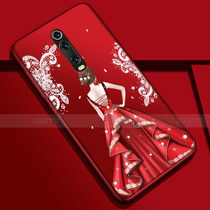 Handyhülle Silikon Hülle Gummi Schutzhülle Flexible Motiv Kleid Mädchen K01 für Xiaomi Mi 9T Pro Rot