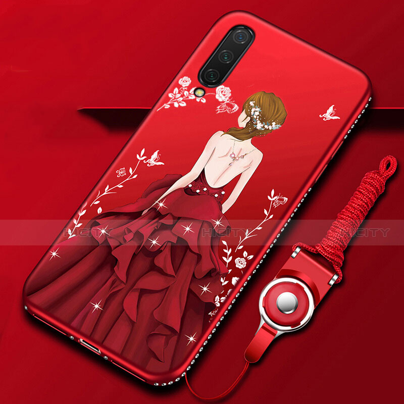 Handyhülle Silikon Hülle Gummi Schutzhülle Flexible Motiv Kleid Mädchen K01 für Xiaomi Mi A3 Rot Plus