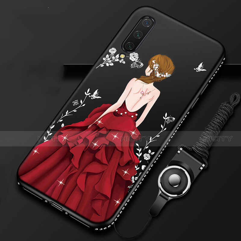 Handyhülle Silikon Hülle Gummi Schutzhülle Flexible Motiv Kleid Mädchen K01 für Xiaomi Mi A3 Rot und Schwarz