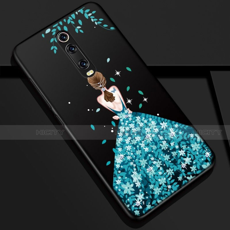 Handyhülle Silikon Hülle Gummi Schutzhülle Flexible Motiv Kleid Mädchen K01 für Xiaomi Redmi K20 Pro Blau