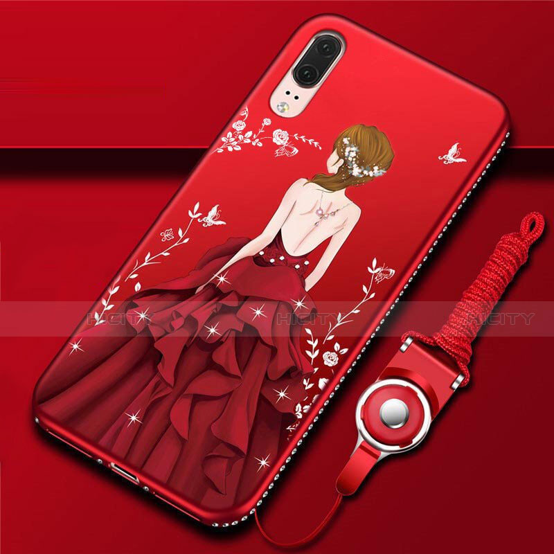 Handyhülle Silikon Hülle Gummi Schutzhülle Flexible Motiv Kleid Mädchen K02 für Huawei P20 Rot Plus