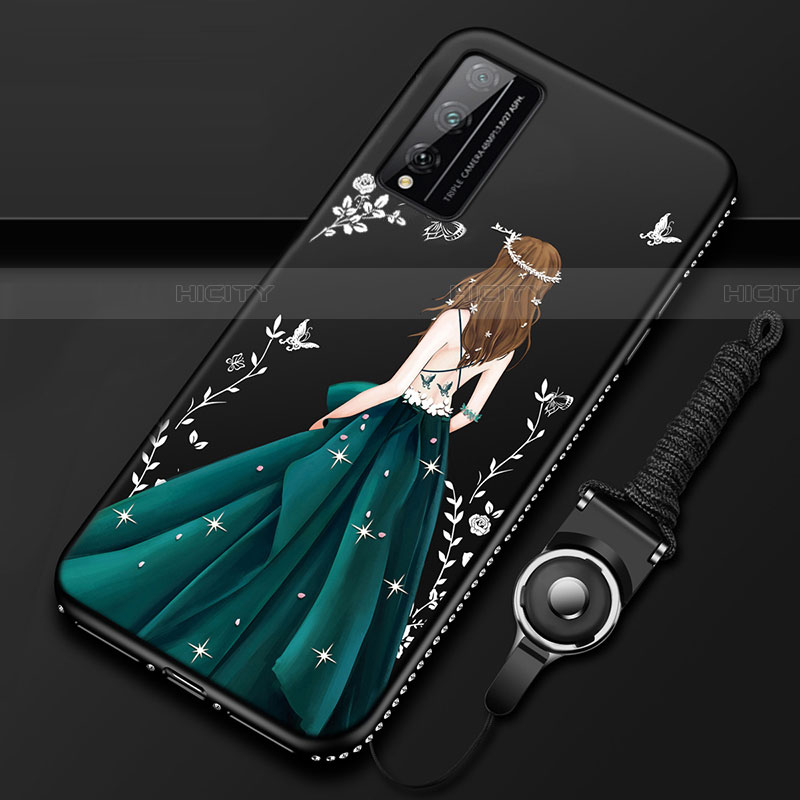 Handyhülle Silikon Hülle Gummi Schutzhülle Flexible Motiv Kleid Mädchen S01 für Huawei Honor Play4T Pro Grün