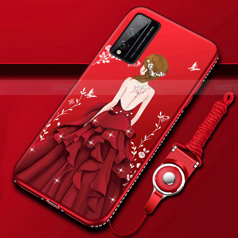 Handyhülle Silikon Hülle Gummi Schutzhülle Flexible Motiv Kleid Mädchen S01 für Huawei Honor Play4T Pro Rot Plus