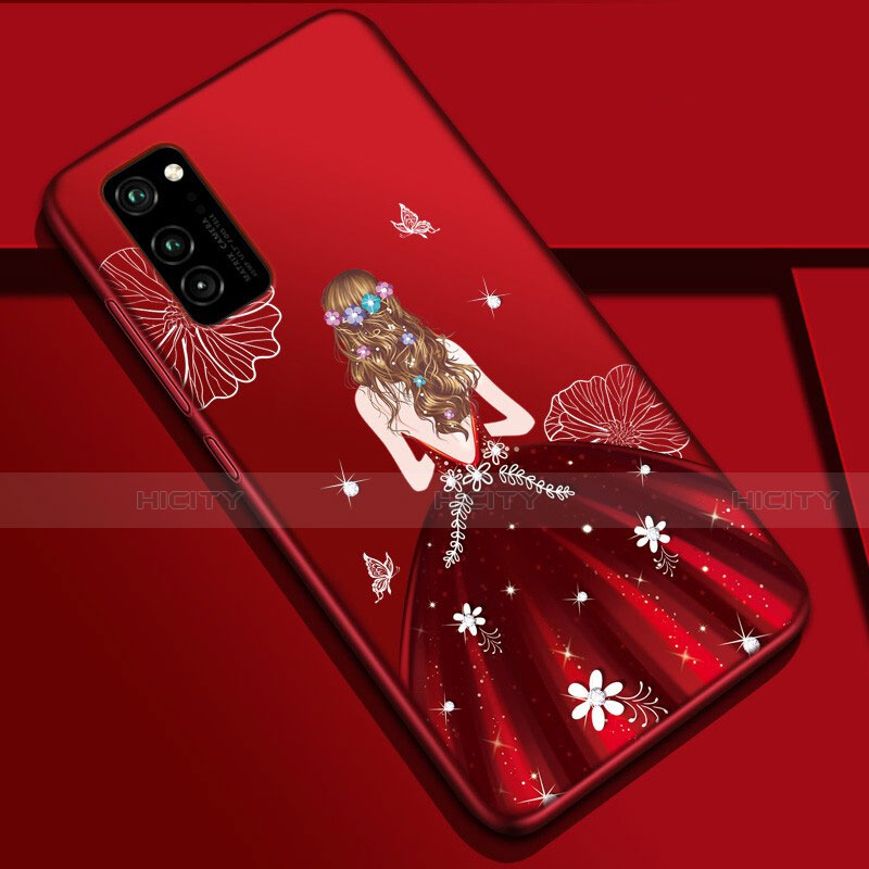 Handyhülle Silikon Hülle Gummi Schutzhülle Flexible Motiv Kleid Mädchen S01 für Huawei Honor V30 5G Fuchsie Plus