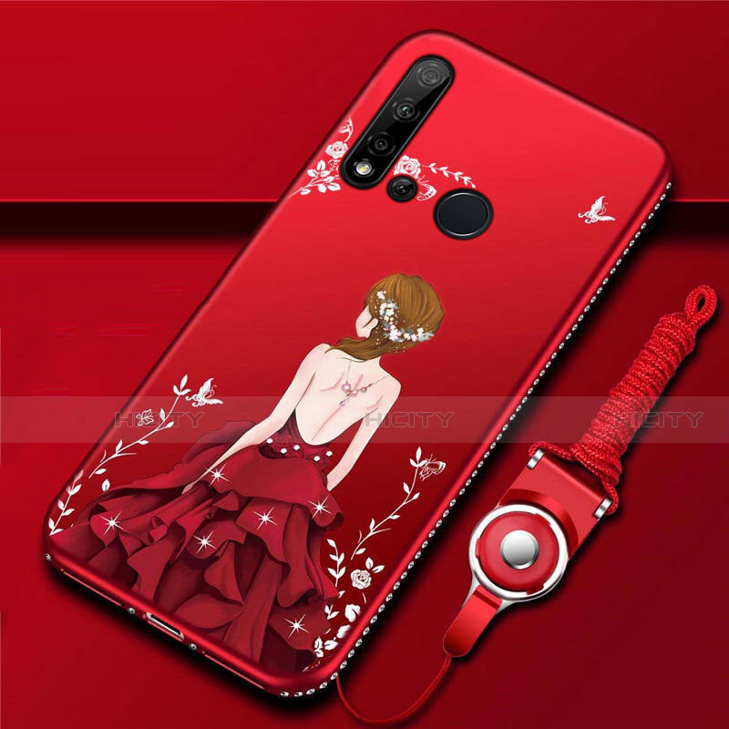 Handyhülle Silikon Hülle Gummi Schutzhülle Flexible Motiv Kleid Mädchen S01 für Huawei P20 Lite (2019) Rot Plus