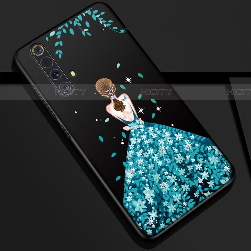 Handyhülle Silikon Hülle Gummi Schutzhülle Flexible Motiv Kleid Mädchen S01 für Realme X50 5G Schwarz Plus