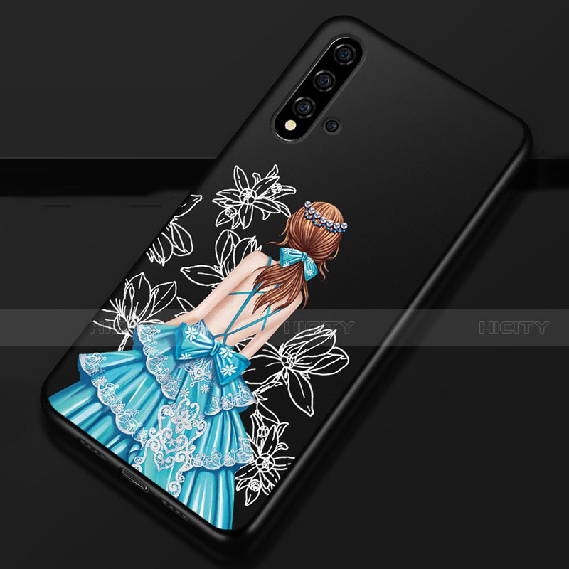 Handyhülle Silikon Hülle Gummi Schutzhülle Flexible Motiv Kleid Mädchen S02 für Huawei Nova 5 Blau