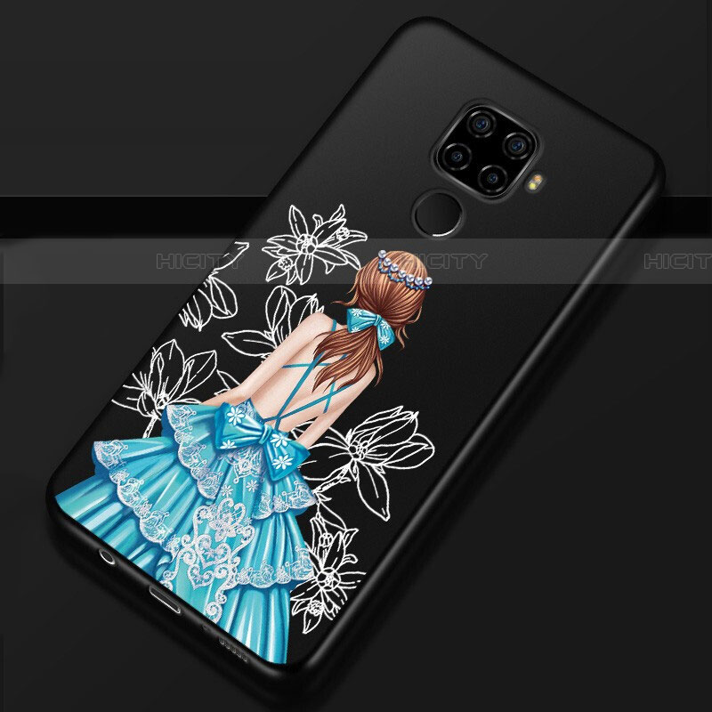 Handyhülle Silikon Hülle Gummi Schutzhülle Motiv Kleid Mädchen für Huawei Mate 30 Lite Blau und Schwarz