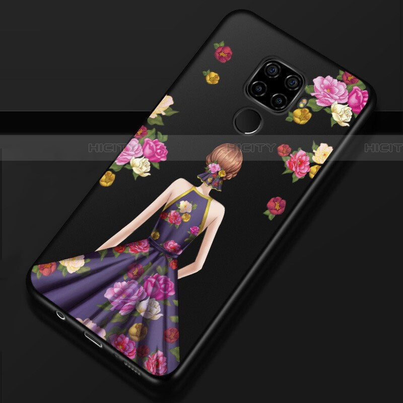 Handyhülle Silikon Hülle Gummi Schutzhülle Motiv Kleid Mädchen für Huawei Mate 30 Lite Violett und Schwarz