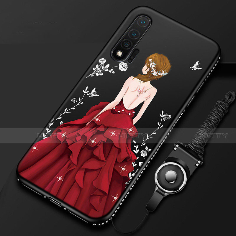 Handyhülle Silikon Hülle Gummi Schutzhülle Motiv Kleid Mädchen für Huawei Nova 6 5G Rot und Schwarz Plus