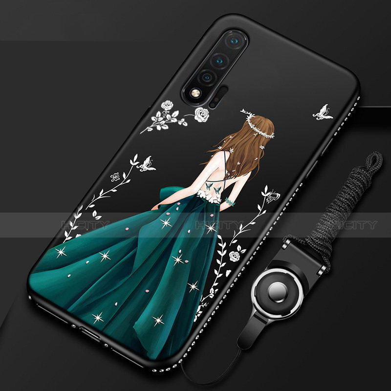 Handyhülle Silikon Hülle Gummi Schutzhülle Motiv Kleid Mädchen für Huawei Nova 6 5G Schwarz Plus