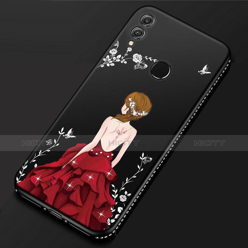 Handyhülle Silikon Hülle Gummi Schutzhülle Motiv Kleid Mädchen für Huawei P Smart (2019) Rot und Schwarz Plus