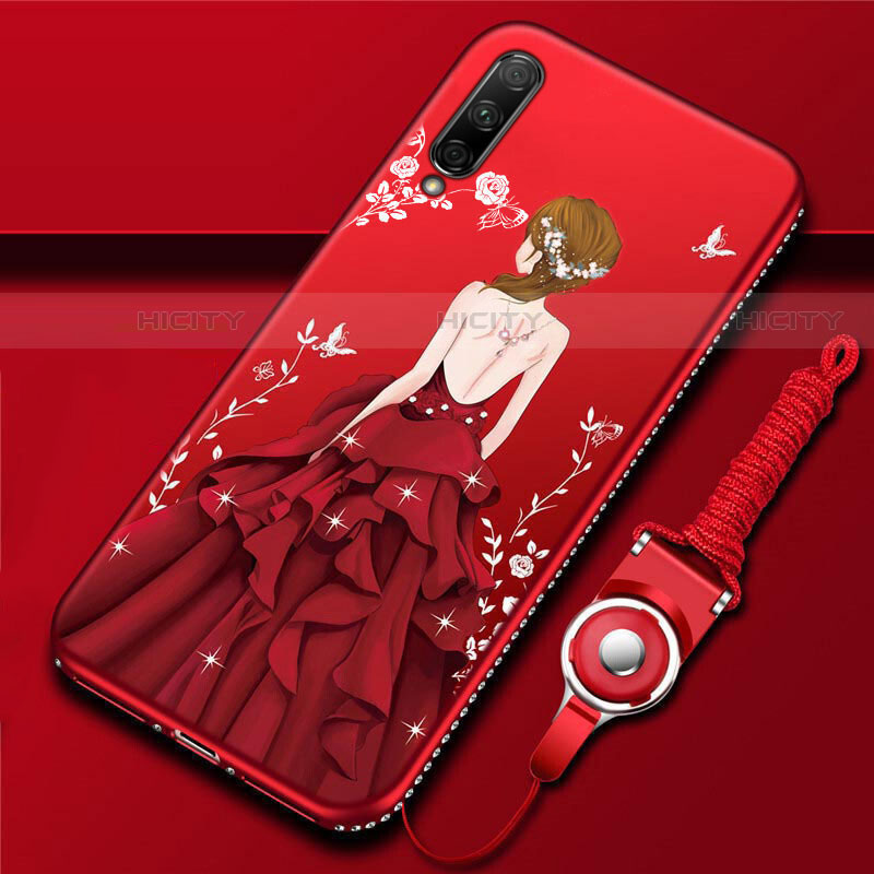 Handyhülle Silikon Hülle Gummi Schutzhülle Motiv Kleid Mädchen für Huawei P Smart Pro (2019) Rot