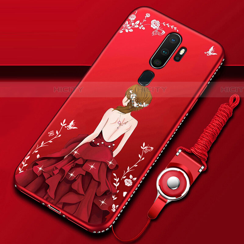 Handyhülle Silikon Hülle Gummi Schutzhülle Motiv Kleid Mädchen für Oppo A5 (2020) Rot