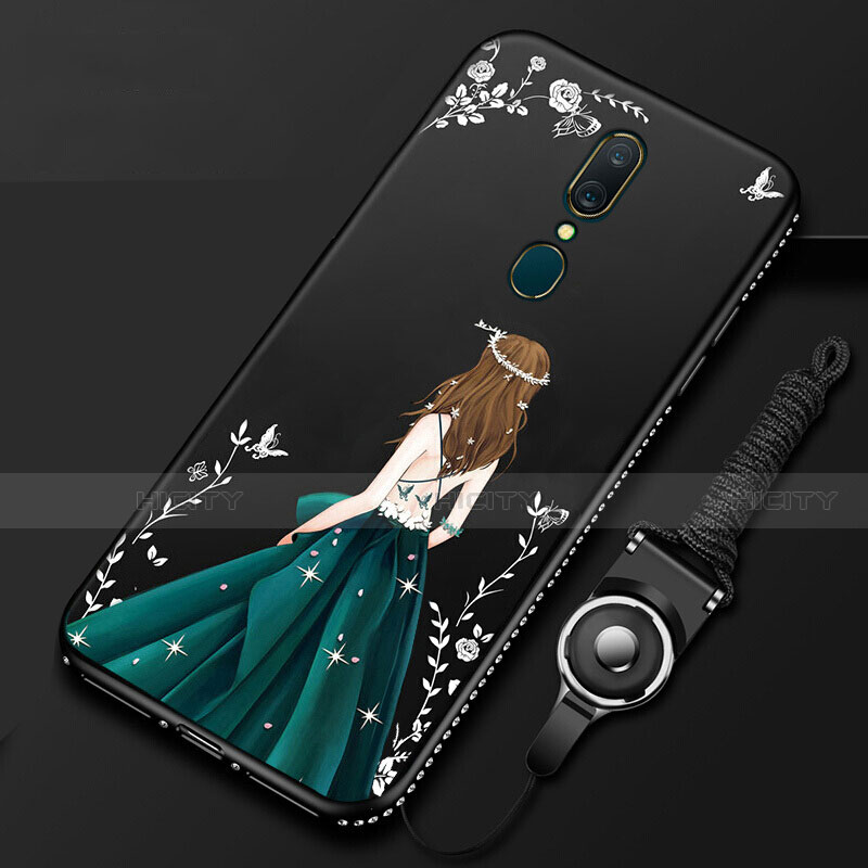 Handyhülle Silikon Hülle Gummi Schutzhülle Motiv Kleid Mädchen für Oppo A9 Schwarz